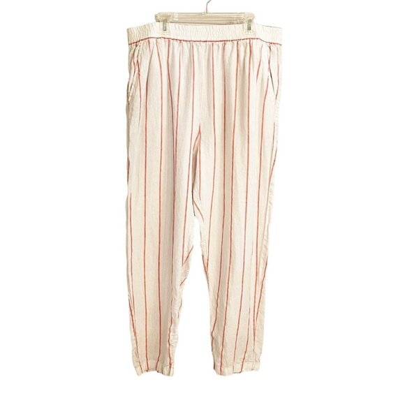 C&C California 100% Linen Striped Pull On High Waist Ankle Pants XL Lagenlook - Picture 1 of 7